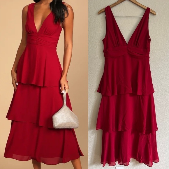 Lulus Dresses & Skirts - NWOT Celebration Time Red Sleeveless Tiered Midi Dress